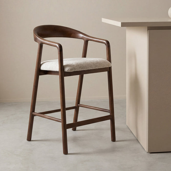 LABEL51 Barkruk Lone Superb-stof en walnoothout - Naturel (zithoogte 60cm)