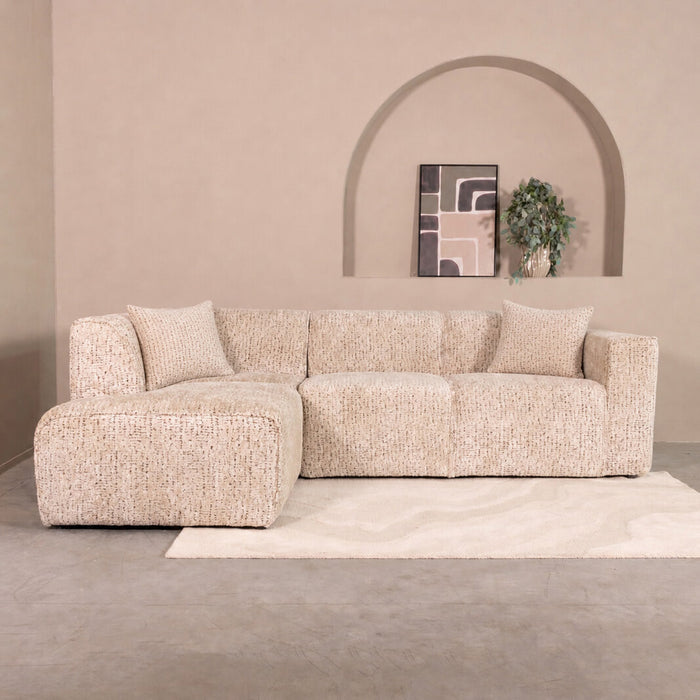 LABEL51 Loungebank Salvano Links, 273cm, Rimba-stof - Beige