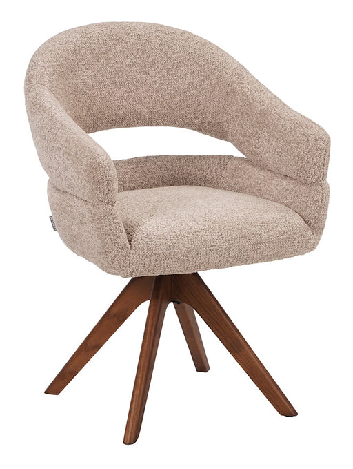 LABEL51 Draaibare Eetkamerstoel Sofia Bouclé & Espresso Eiken - Beige