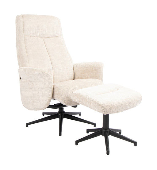 LABEL51 Draaifauteuil Tumba met hocker – Cremona stof Naturel/Zwart