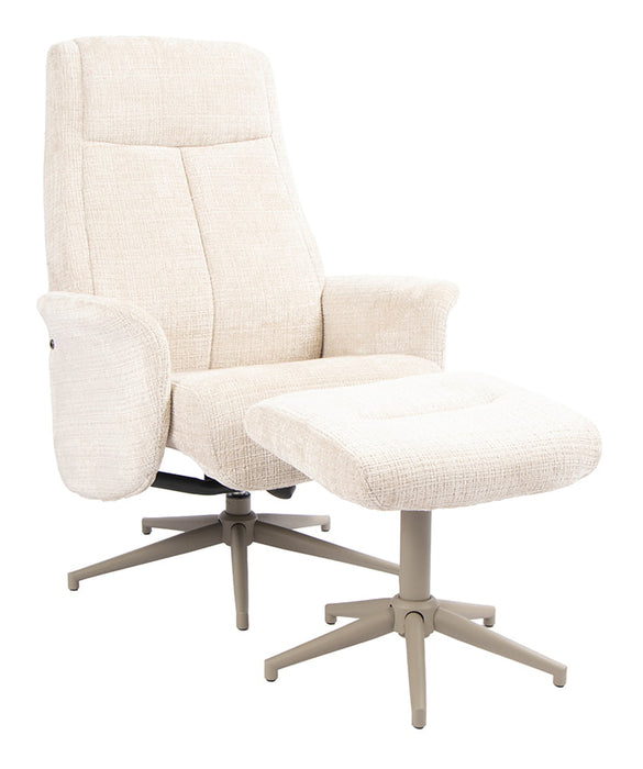 LABEL51 Draaifauteuil Tumba met hocker, Cremona stof - Naturel/Taupe