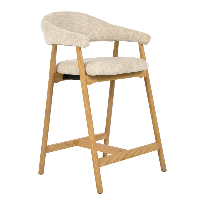 LABEL51 Barkruk Maren Cremona stof en eiken - Naturel (zithoogte 64cm)