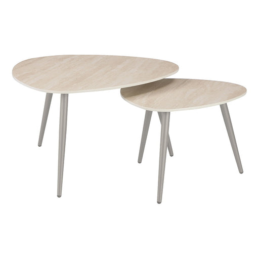 LABEL51 Organische Salontafel Alba Travertinlook, Set van 2 stuks - Naturel/Taupe