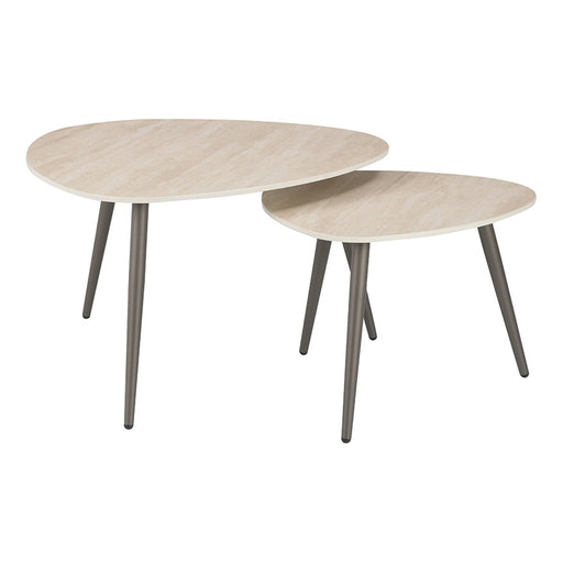 LABEL51 Organische Salontafel Alba Travertinlook, Set van 2 stuks - Naturel/Brons
