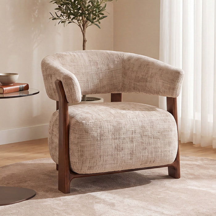 LABEL51 Fauteuil Nice Cremona stof en walnoot - Beige