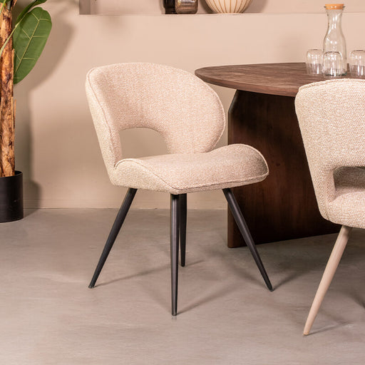 LABEL51 Eetkamerstoel Sakura Bouclé - Naturel/Zwart - ThatLyfeStyle