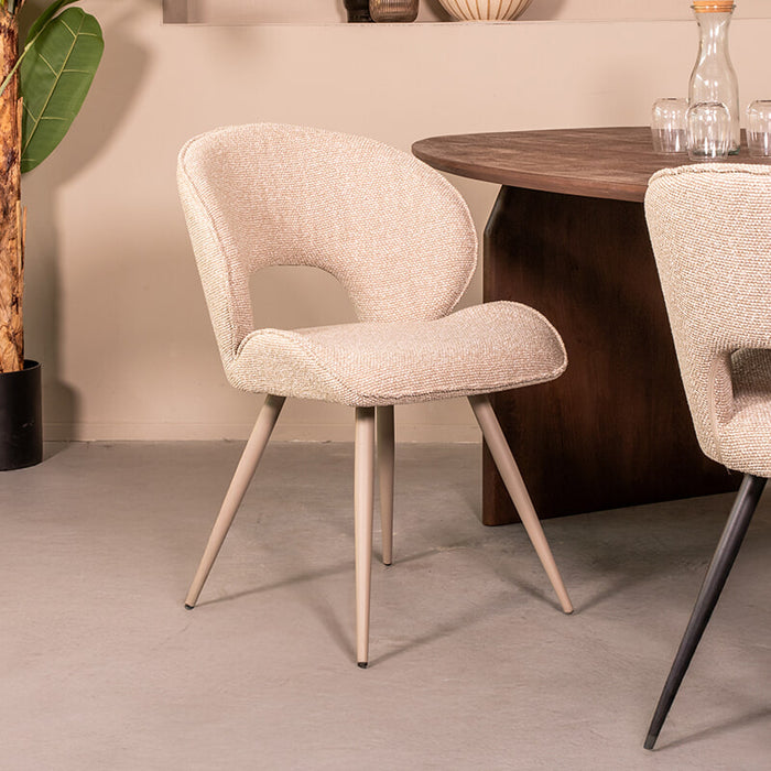 LABEL51 Eetkamerstoel Sakura Bouclé, Naturel/Taupe - ThatLyfeStyle