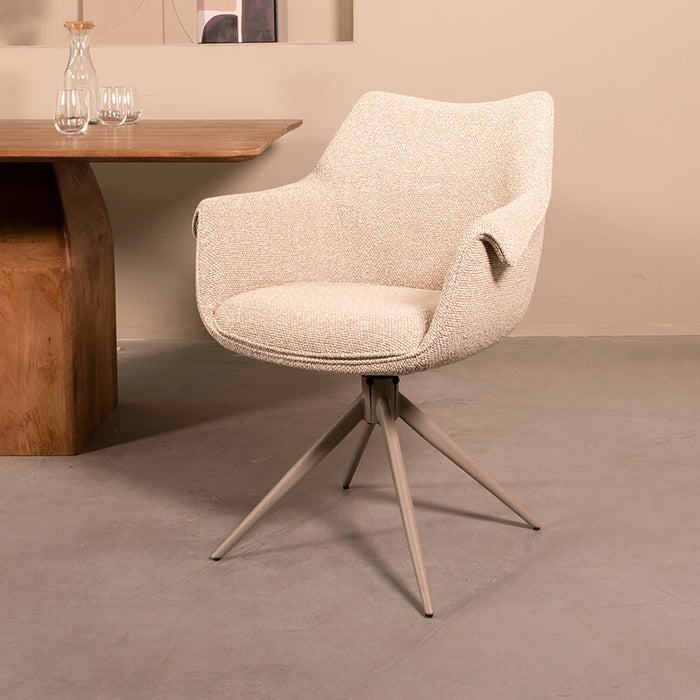 LABEL51 Draaibare Eetkamerstoel Narum Bouclé - Naturel/Taupe - ThatLyfeStyle