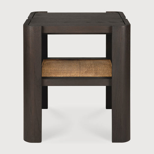 Ethnicraft Vierkante Bijzettafel Panel Gevernist Teakhout en Rattan, 45 x 45cm - Donkerbruin - ThatLyfeStyle