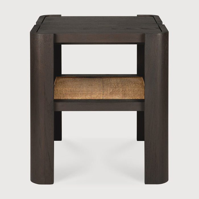 Ethnicraft Vierkante Bijzettafel Panel Gevernist Teakhout en Rattan, 45 x 45cm - Donkerbruin