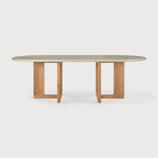 Ethnicraft Ovale Tuintafel Trestle Beton en teakhout, 240 x 110cm - Grijs - Ovaal - ThatLyfeStyle