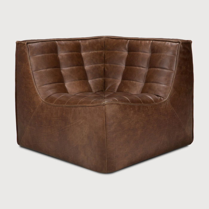 Ethnicraft Modulaire Bank N701 90° Vierkante Hoek, Leder - Chestnut