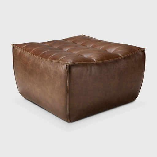 Ethnicraft Hocker N701 Leder, 70 x 70cm - Chestnut - ThatLyfeStyle