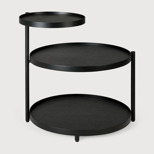 Ethnicraft Ronde Bijzettafel Swivel Tray Gelakt Hout, Met 3 bladen - Zwart