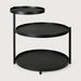 Ethnicraft Ronde Bijzettafel Swivel Tray Gelakt Hout, Met 3 bladen - Zwart
