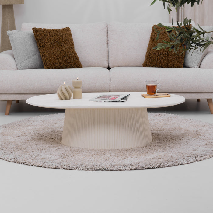 Sohome Ovale Salontafel Puck Mangohout, 120 x 70cm - Ivoor - Ovaal