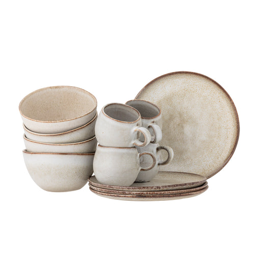 Bloomingville Serviesset Sandrine Set van 12 stuks - Naturel - ThatLyfeStyle