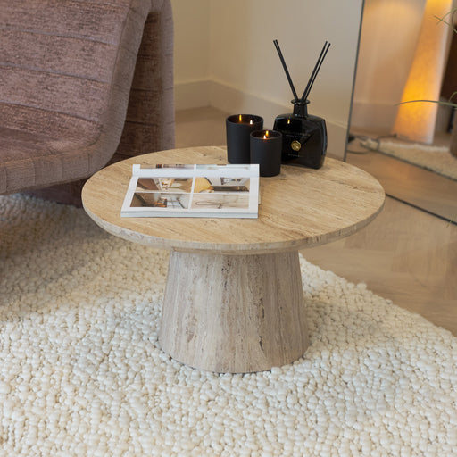 Sohome Ronde Salontafel Rachelle Travertin, 70cm - Beige - Japandi