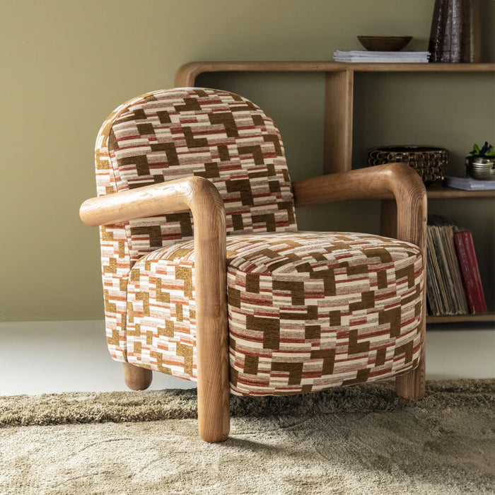 By-Boo Fauteuil Retrova Grafische print en hout - Veelkleurig