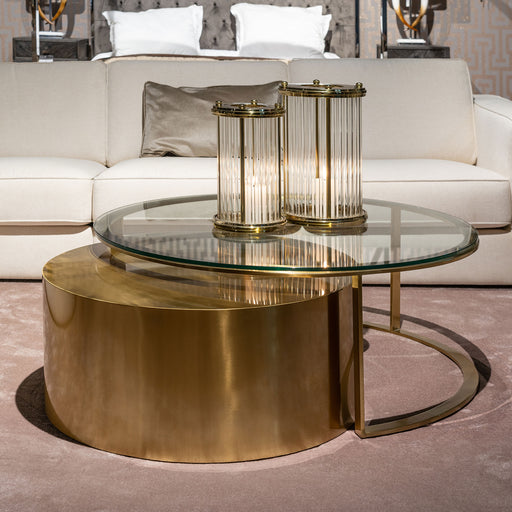 Richmond Ronde Salontafel 'Orlan' Set van 2, brushed gold / glas