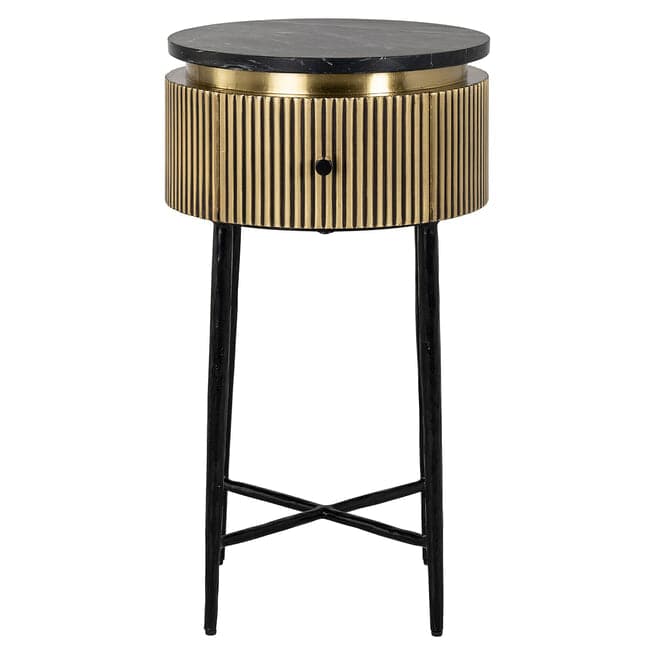 Richmond Bijzettafel/Nachtkastje 'Ironville' Marmer en Brass, 40cm - ThatLyfeStyle