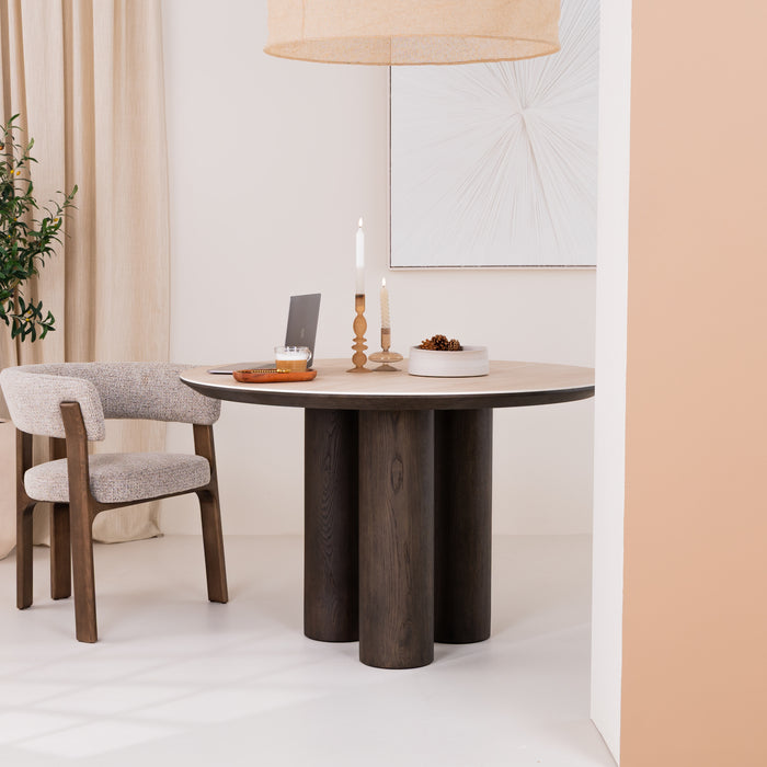 Richmond Ronde Eettafel Ritz Eiken en travertin, 120cm - Bruin