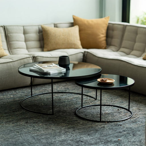 Ethnicraft Ronde Salontafel Nesting Spiegelglas, Set van 2 stuks