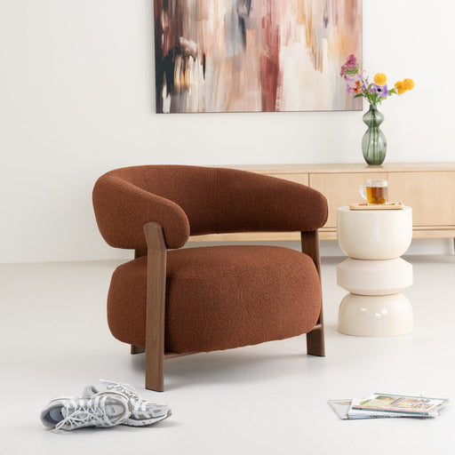 Sohome Fauteuil Rosemarijn Geweven stof en houtlook - Bruin - ThatLyfeStyle