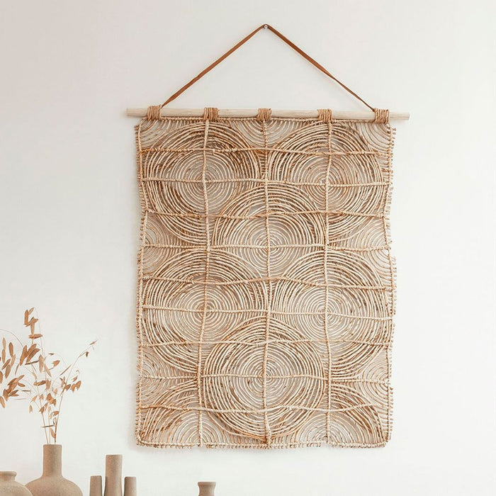 MUST Living Wanddecoratie Round&Round Abaca en Teakhout, 107 x 71cm - Naturel - ThatLyfeStyle