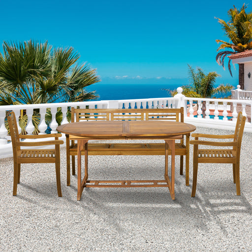 Artistiq Living Tuinset Larissa 2 stoelen + 1 bank + 1 uitschuifbare tafel, Acaciahout - Ovaal