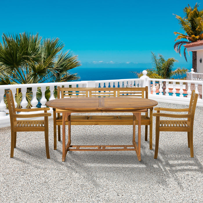 Artistiq Living Tuinset Larissa 2 stoelen + 1 bank + 1 uitschuifbare tafel, Acaciahout - Ovaal