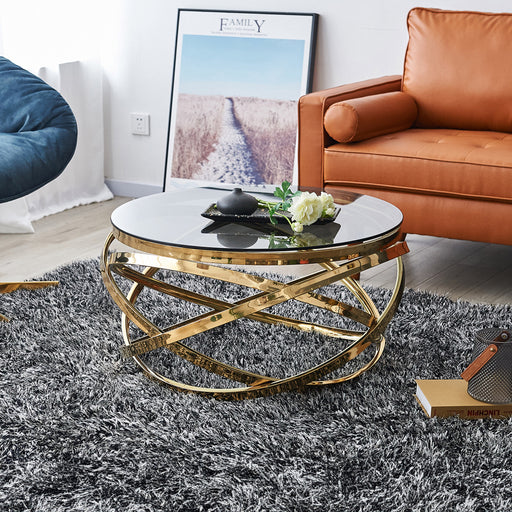 Moderne Ronde Salontafel - Salontafel Met Glazen Blad En Meerlaags Design Zwart Voor Woonkamer Moderne Ronde Salontafel - Salontafel Met Glazen Blad En Meerlaags Design Zwart Voor Woonkamer