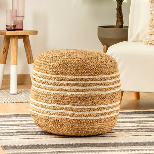 Kave Home Poef Saht 45cm - Naturel/Wit - Rond