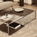 Kave Home Salontafel Tarsel Glas, Geborsteld RVS en walnootfineer, 140 x 60cm - Bruin