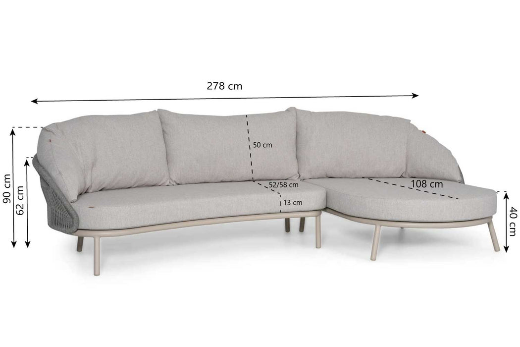 Santika Pebble hoek loungeset organisch (open bank rechts, chaisse longue links)