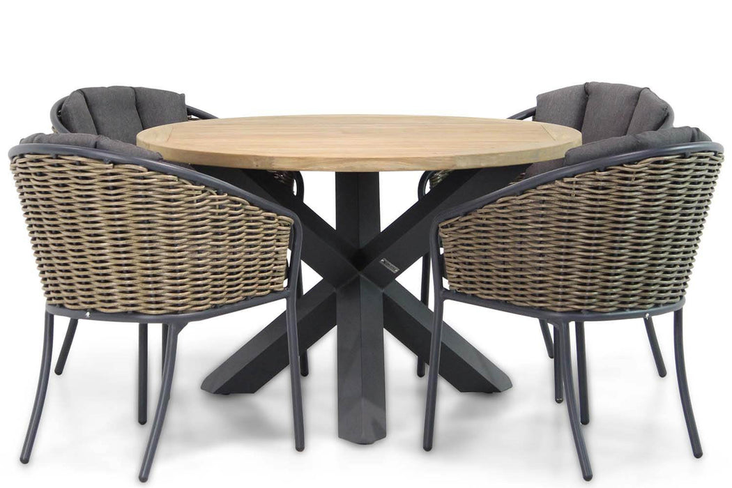 Santika Tika/Rockville 120 cm rond dining tuinset 5-delig