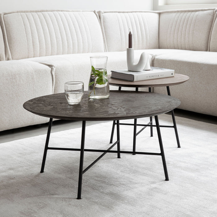 DTP Home Salontafel Delta Betonlook, Set van 2 stuks - Bruin/Zwart - Rond
