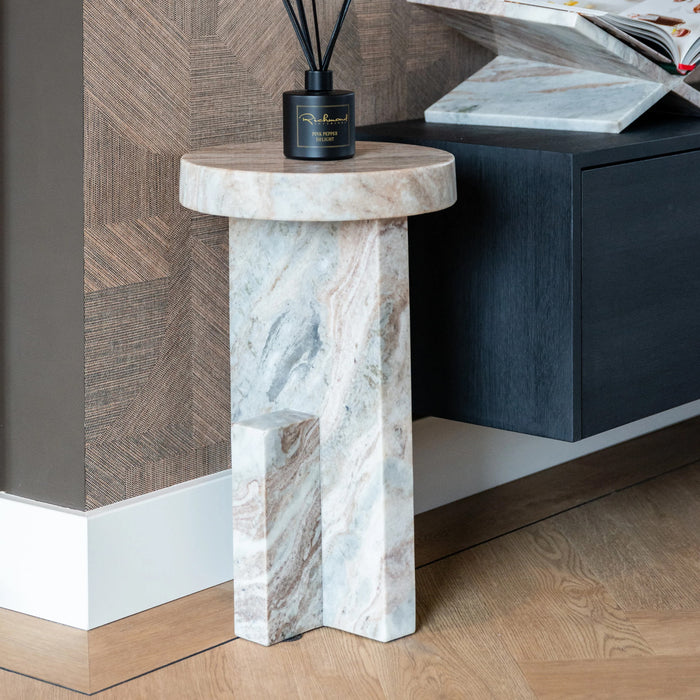 Richmond Ronde Bijzettafel Sion Marmer, 30cm - Bruin