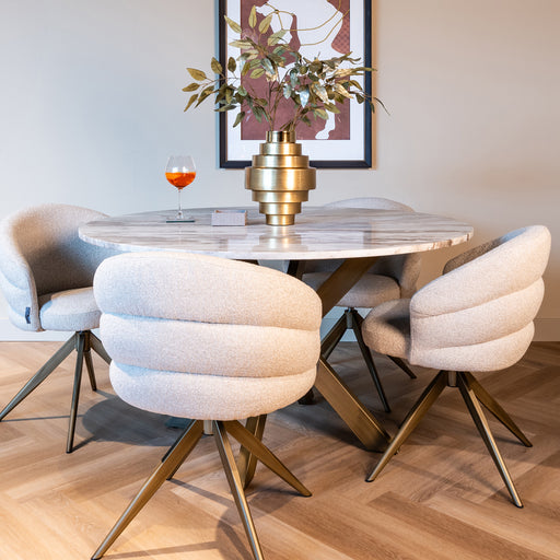 Richmond Ronde Eettafel Bottega Marmer en brass, 140cm - Wit