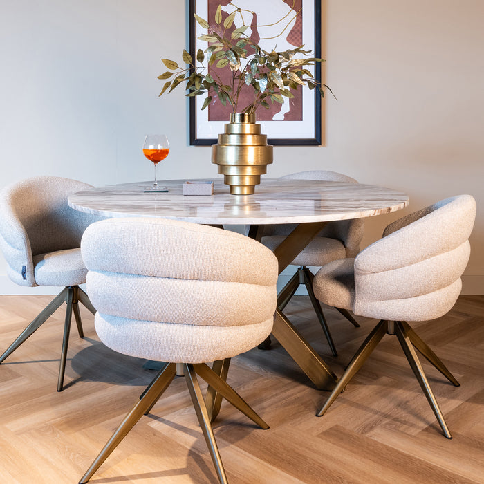 Richmond Ronde Eettafel Bottega Marmer en brass, 140cm - Wit