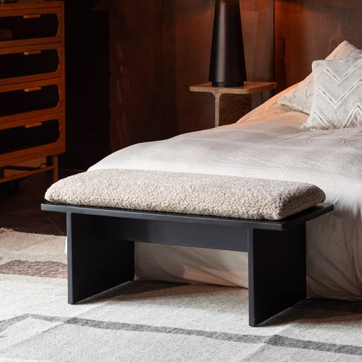 Dutchbone Halbank Shiho Rubberhout en Bouclé - Zwart - ThatLyfeStyle