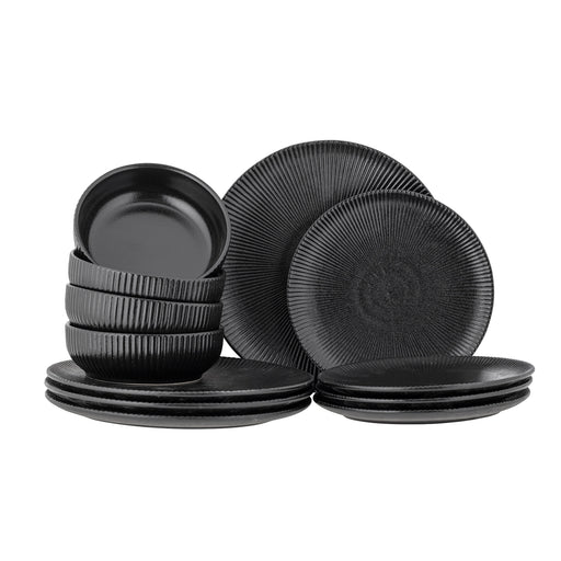 Bloomingville Serviesset Neri Set van 12 stuks - Zwart - ThatLyfeStyle
