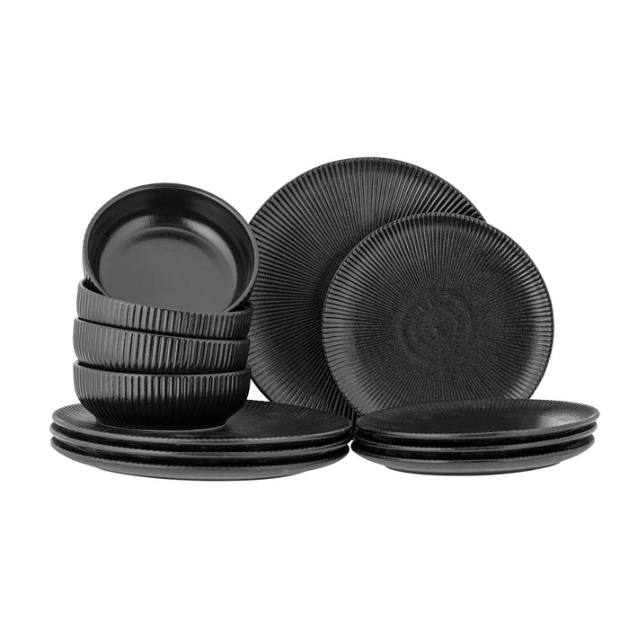 Bloomingville Serviesset Neri Set van 12 stuks - Zwart