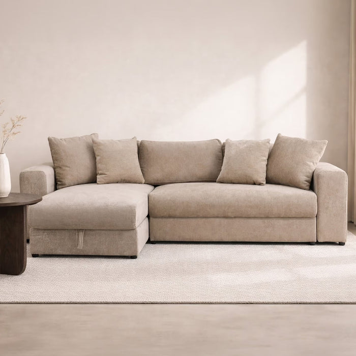 Nohr Slaapbank Sokhom met lounge en opbergruimte, Velvet - Beige - ThatLyfeStyle