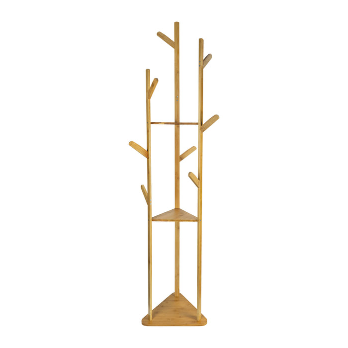QUVIO Staande kapstok - Met 3 Legplanken - 9 haken - Hout