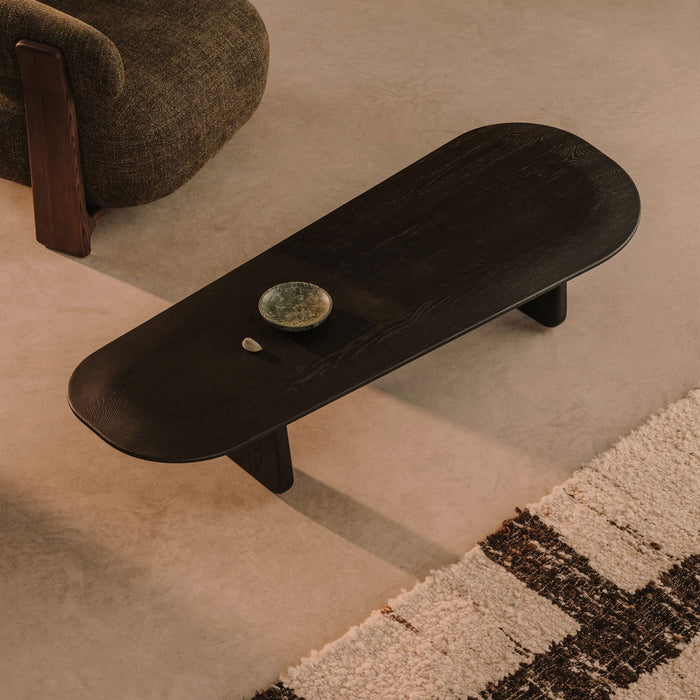 Kave Home Organische Salontafel Pirita Eikenhout, 146 x 64cm - Zwart - ThatLyfeStyle