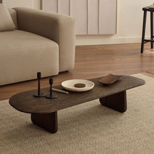 Kave Home Organische Salontafel Pirita Eikenhout, 146 x 64cm - Bruin