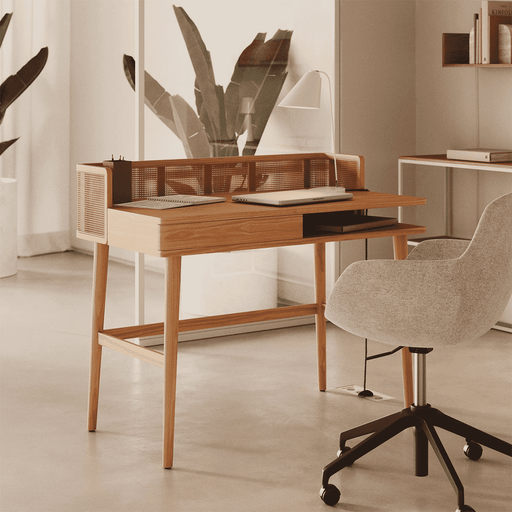 Kave Home Bureau Araxi Hout en rotan, 105 x 62cm - Naturel