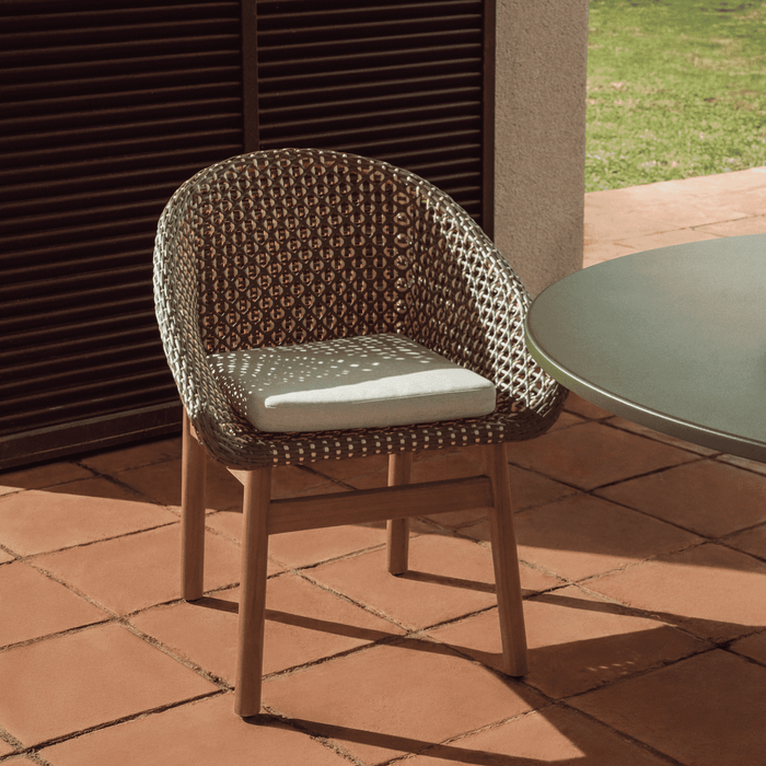 Kave Home Tuinstoel Olbia Rattan en teakhout - Groen