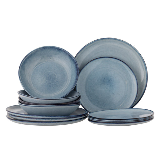 Bloomingville Serviesset Sandrine Set van 12 stuks - Blauw - ThatLyfeStyle